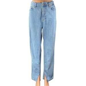 NA-KD Reborn Womens Blue Light Wash Split High Rise Wide Leg Denim Jeans Size S